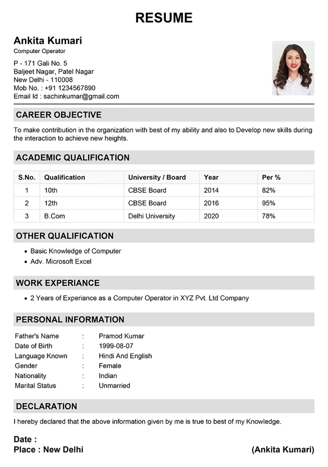 Resume Template 1